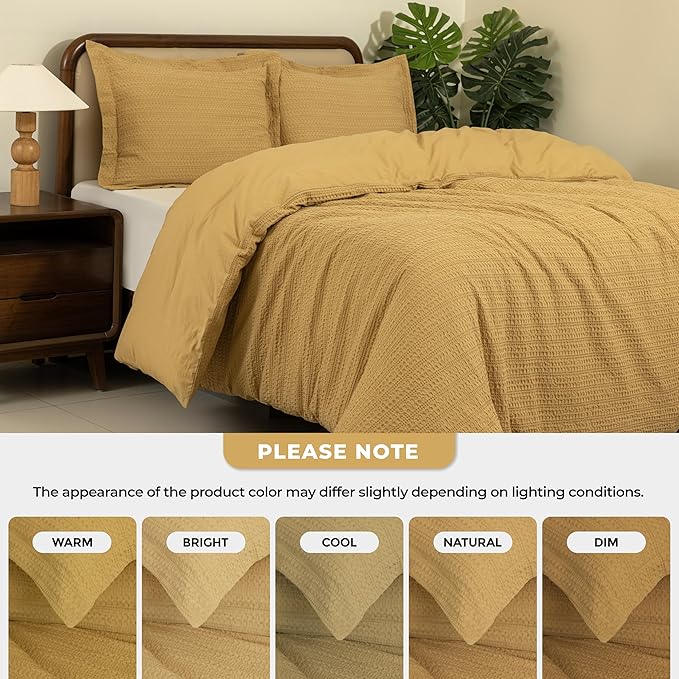 Dreamology Duvet Cover Queen, Waffle Duvet Cover Set,100% Cotton Waffle Weave Duvet Covers with Zipper Closure, Soft Textured & Breathable Bedding Set,Queen Duvet Cover 3 Pieces (Mustard)