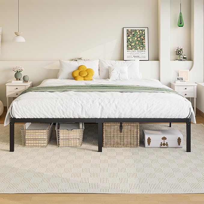 Allewie King Size Bed Frame, 14 inch Metal Platform Beds with Storage Space, No Box Spring Needed and Easy Assembly, Black