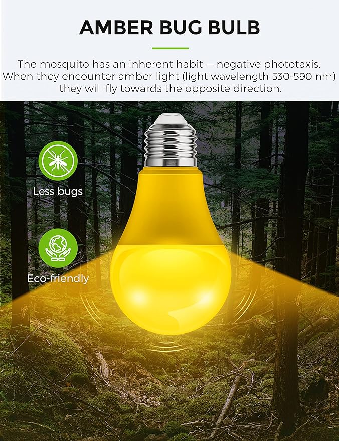 L LOHAS LED Yellow Bug Light Bulbs Outdoor, A19 9W Bug Lights for Outside, 60W Equivalent, 2000K Amber Porch Light Bulb, Non-Attracting, E26 Base, Not-Dimmable, Ideal for Patio, Deck, Backyard, 4 Pack