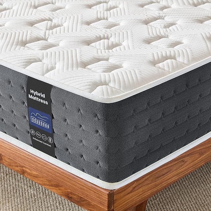 Inofia Twin Mattress 10 Inch, Hybrid Cooling Gel Memory Foam Mattress with Pocket Springs, Medium Firm Support, Pressure Relief & Motion Isolation, Breathable Mattress in a Box, CertiPUR-US Certified