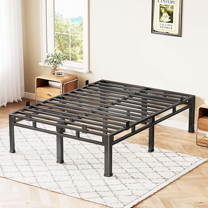 ROIL 18 Inch King Bed Frame, Double Layer Metal Bed Frame with Round Corner Legs, 4000LBS Bed Frame & Box Spring 2 in 1 Platform with Headboard Holes Mattress Baffles, Noise-Free Easy Assembly