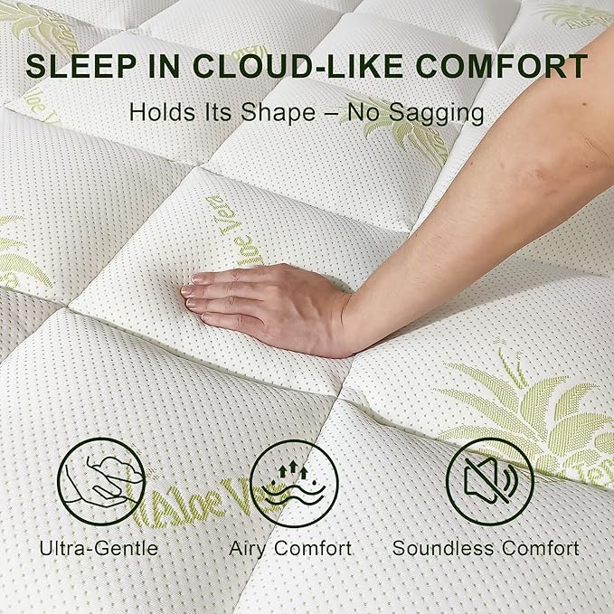2~3In Mattress Topper King Size Aloe Viscose Derived from Bamboo Pillow Top - Extra Thick Padded Mattress Pad Protector, Breathable Deep Pocket 8-21, 1100GMS