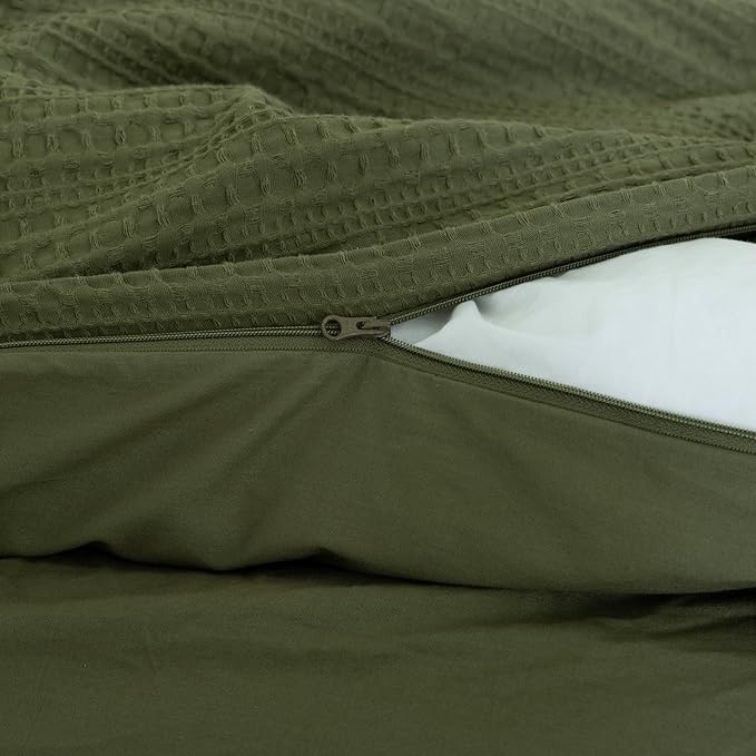 Dreamology Full Duvet Cover,Waffle Duvet Cover Full,100% Cotton Waffle Weave Duvet Covers with Zipper Closure, Soft Textured & Breathable Duvet Cover Set,Bedding Duvet Cover Set 3 Pieces (Green)