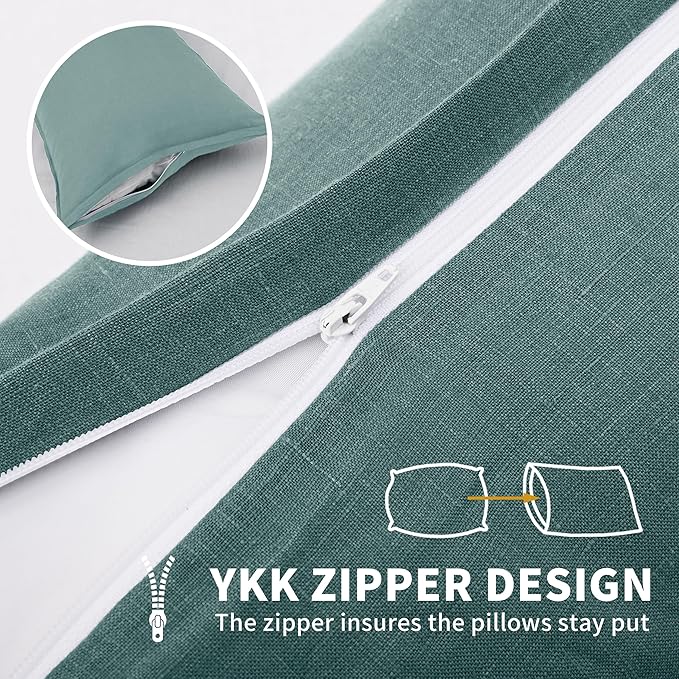 CHUFFED Linen Pillowcases 2 Pack 100% Linen Standard Pillow Cases, Breathable and Cooling Washed Pillowshams with Zipper Closure, 20x30 Inches,Aqua
