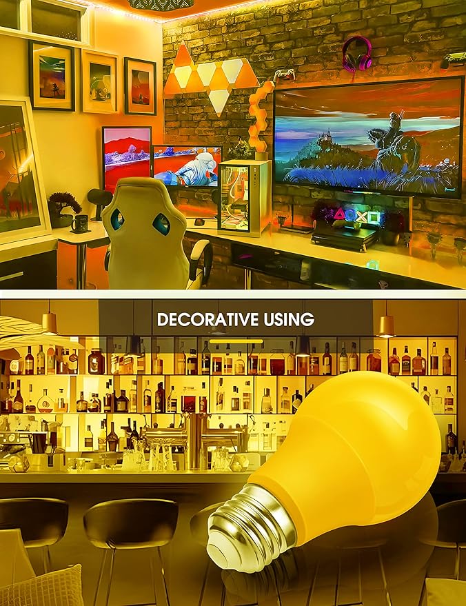 L LOHAS LED Yellow Bug Light Bulbs Outdoor, A19 9W Bug Lights for Outside, 60W Equivalent, 2000K Amber Porch Light Bulb, Non-Attracting, E26 Base, Not-Dimmable, Ideal for Patio, Deck, Backyard, 2 Pack