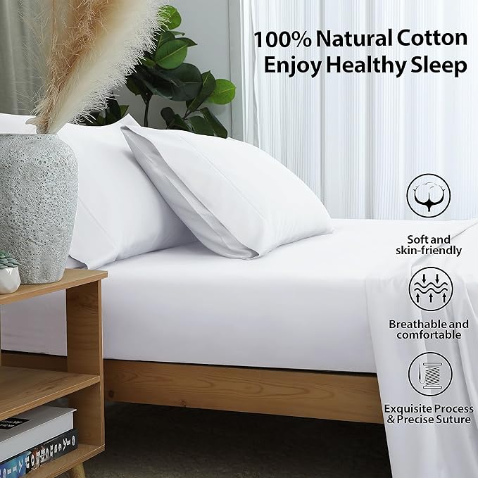 2-Pack Pure Cotton Fitted Sheet King Size, 600 Thread Count 16" Deep Pocket Egyptian Cotton Fitted Sheet (2pcs, King, White)
