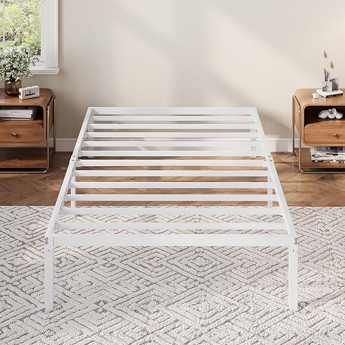 Allewie Twin Bed Frame, 12 Inch Metal Platform Beds with Storage Space, No Box Spring Required and Easy Assembly, White