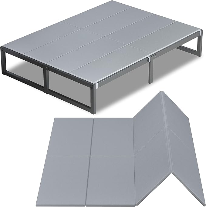 Lutown-Teen Bunkie Board King Under Mattress High-Density Polymer Mattress Support Board King Anti-Sag, Breathable, Moisture Resistant, Noise Minimizing, Gray
