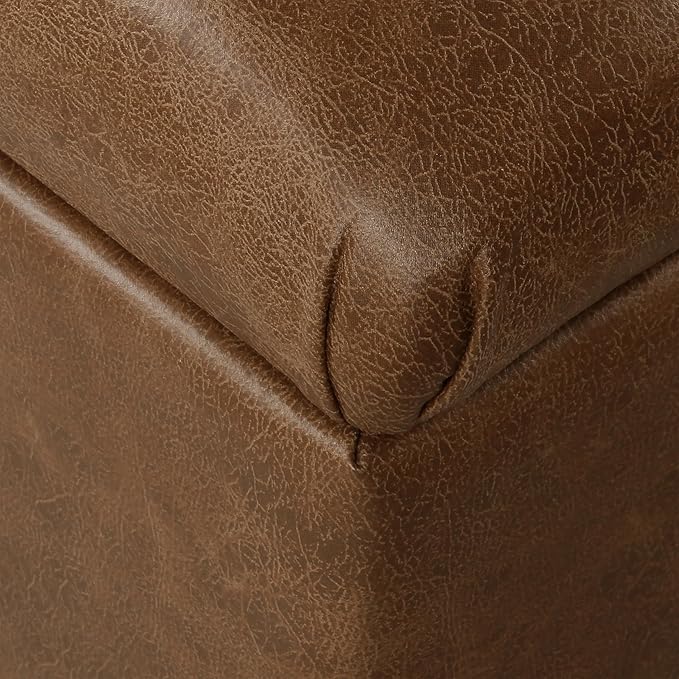 Homepop Home Decor | Button Tufted Storage Bench | Ottoman Bench with Storage for Living Room & Bedroom, Distressed Brown Faux Leather