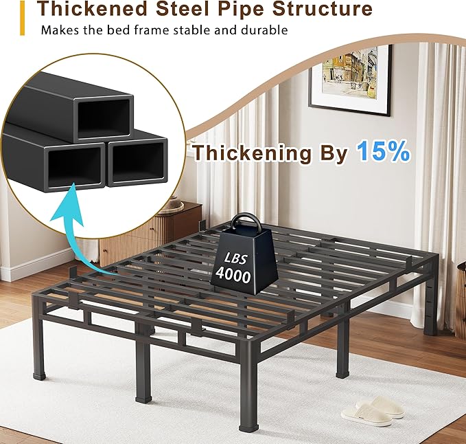 ROIL 20 Inch King Size Bed Frame, Metal Bed Frame & Box Spring 2 in 1 Platform with Round Corner Legs, 4000LBS Double Layer Bed Frame with Headboard Holes Mattress Baffles, Noise-Free Easy Assembly