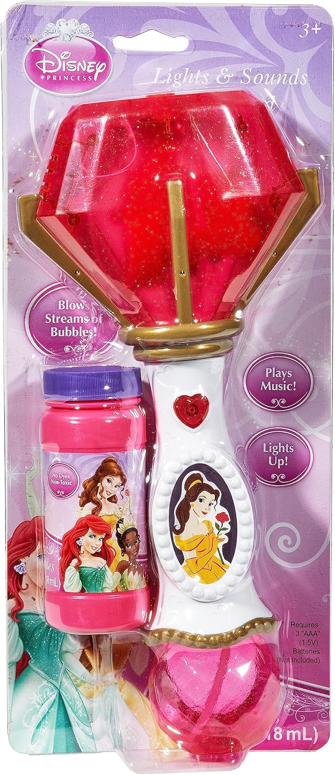 Little Kids Disney Princess Beauty and the Beast Belle Light and Sound Musical Bubble Wand, Includes Bubble Solution