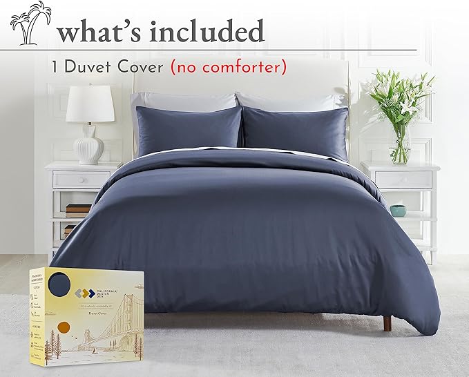 Oversized King Duvet Cover Cotton Only - 400 Thread Count, 100% Cotton Sateen, Soft and Durable Bedding Duvet Cover, Button Closures, Corner Ties - Indigo Dusty Blue