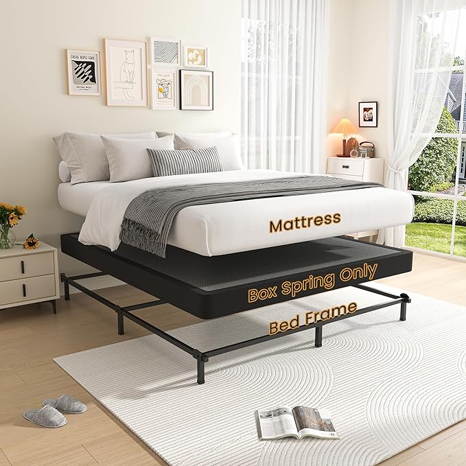 MAF 5 Inch Cal King Size King Box Spring, Low Profile Box Spring Cal King 3500 lbs Black Heavy Duty Metal Mattress Foundation with BoxSpring Cover, No Squeaky, Easy Assembly