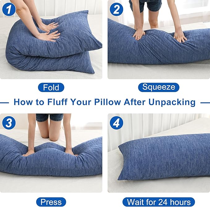 Hiasan Cooling Body Pillow for Adults, Long Memory Foam Body Pillow - Full Size Support for Side Sleepers & Pregnancy, Back Pain Relief, 20x60 Inches, Blue