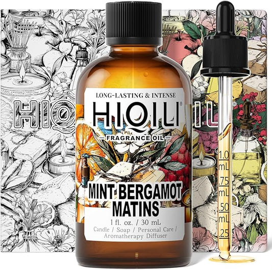 HIQILI Mint Bergamot Matins Fragrance Oil for Diffuser, Candle & Soap, Hand Wash & Air Fresheners Making- Floral Notes, Long-Lasting- 1fl oz