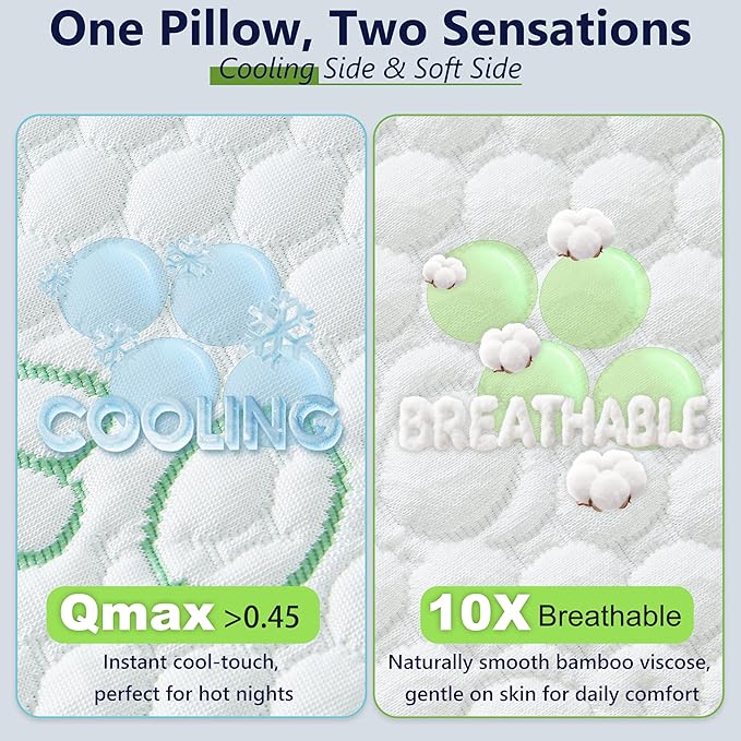 Cooling Pillows, Shredded Memory Foam Pillows King Size Set of 2 Adjustable Firm Bamboo Bed Pillows for Hot, Side, Back and Stomach Sleepers
