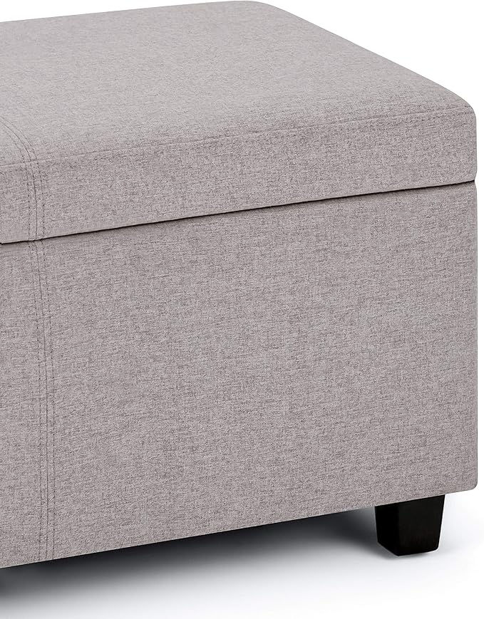 SIMPLIHOME Avalon Storage Ottoman Bench - 48" Wide x 16" High Upholstered Linen Look Fabric Rectangular Lift-Top Ottoman in Cloud Grey, Contemporary Bench for Living Room with High-Density Foam