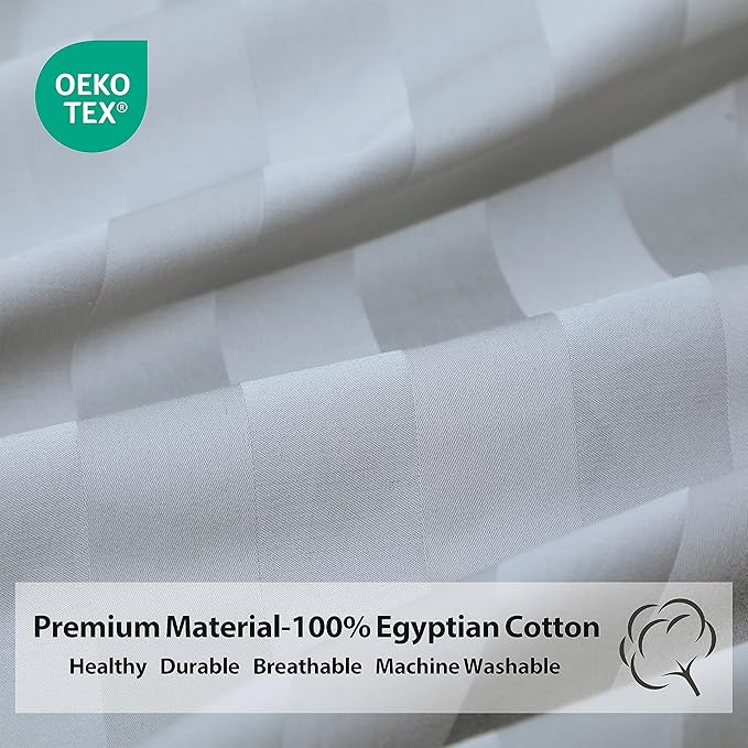 2-Pack Pure Cotton Twin XL Fitted Sheet for Adjustable Bed Split King, 600 TC 16" Deep Pocket Egyptian Cotton Fitted Sheet (2pcs, Twin XL, Stripted Gray)