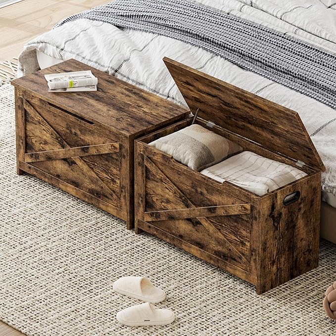 GarveeHome 30 in Storage Chest, Wooden Storage Bench with Safety Hinge, Easy Assembly, Large Shoe Bench for Entryway, Living Room, Bedroom