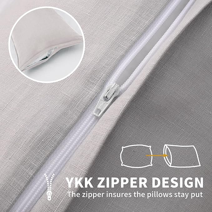 CHUFFED Linen Pillowcases 2 Pack 100% Linen Standard Pillow Cases, Breathable and Cooling Washed Pillowshams with Zipper Closure, 20x36 Inches,Light Grey