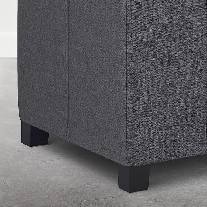SIMPLIHOME Dover Storage Ottoman Bench - 36 inch Wide Upholstered Linen Look Fabric Rectangle Storage Ottoman Bench in Flint Grey, Contemporary Ottoman for Living Room or Entryway with Lift-Up Lid