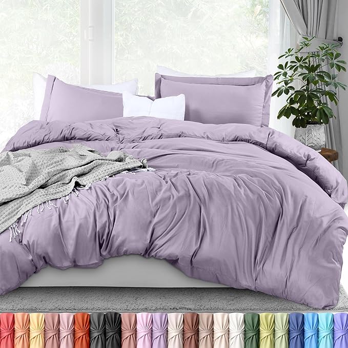 Utopia Bedding Duvet Cover King Size - 3 Piece with Zipper Closure - 1 Comforter Cover 104X90 Inches & 2 Pillow Shams 20X36 Inches (Lavender) Comforter Not Included