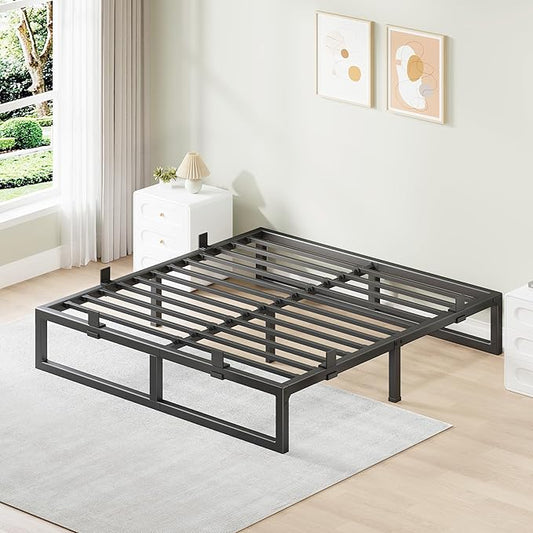 Queen Bed Frame, 10 Inch Metal Platform Bed Frames with Squeak Free U-Slot Design, 6 Non-Slip Guards, 3500lbs Heavy Duty Steel Slat Support, No Box Spring Needed, Under Bed Storage, Black