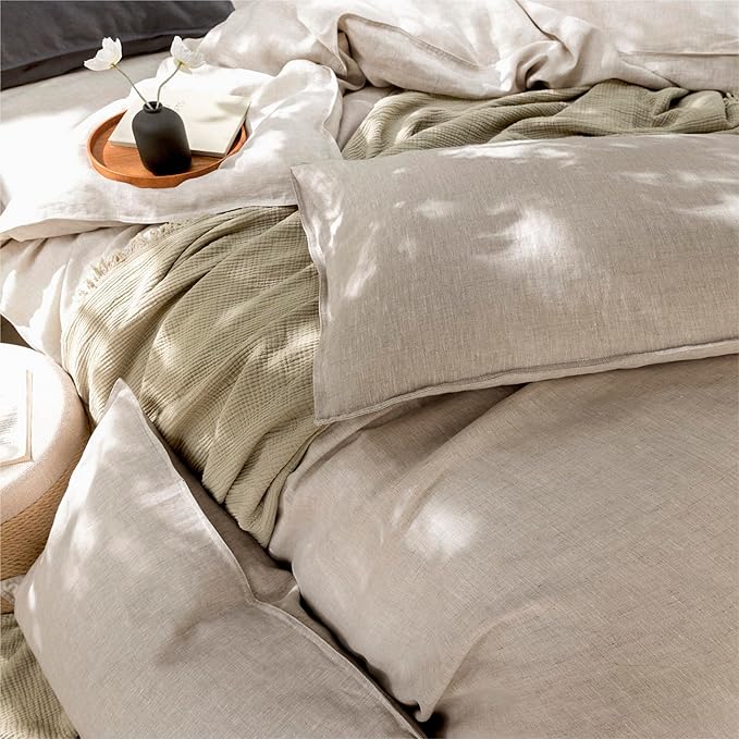 CHUFFED 100% French Linen Pillow Cases Queen Size Set of 2, Stone Washed Flax Pillow Shams with Zipper Closure - Breathable & Cooling for Hot Sleepers,20x30 Inches, Natural Linen