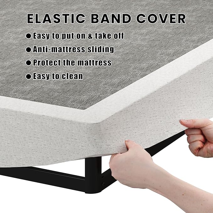 SHOANED Queen Size Box Springs - 3 Inch Low Profile Mattress Foundation No Noise Heavy Duty Metal Basics Bed Base with Clean Fabric Cover, Easy Assembly