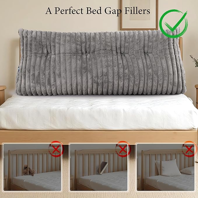 Headboard Pillow Full, Triangular Wedge Pillow Headboard Full, Cushion Headboards Reading Pillows, Backrest Pillows for Sitting in Bed or Working with Removable Cover, Grey