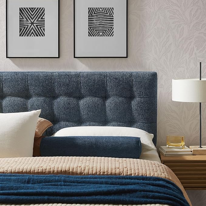 Modway Lily King Size Headboard with Biscuit Tufting in Navy - Fabric Upholstery with Padded Design and 5 Height-Adjustable Mounts