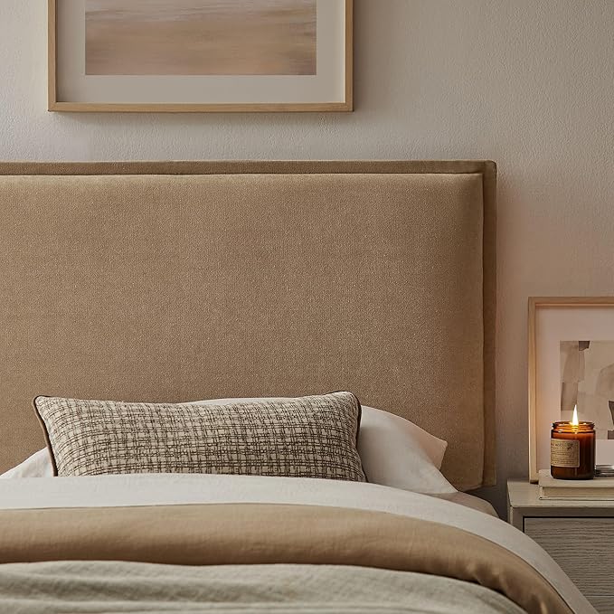 Modway Camille Twin Size Upholstered Linen Blend Headboard with Removable Slipcover – in Almond - Padded Pillow Style Headboard with Adjustable Mounting for Twin Beds
