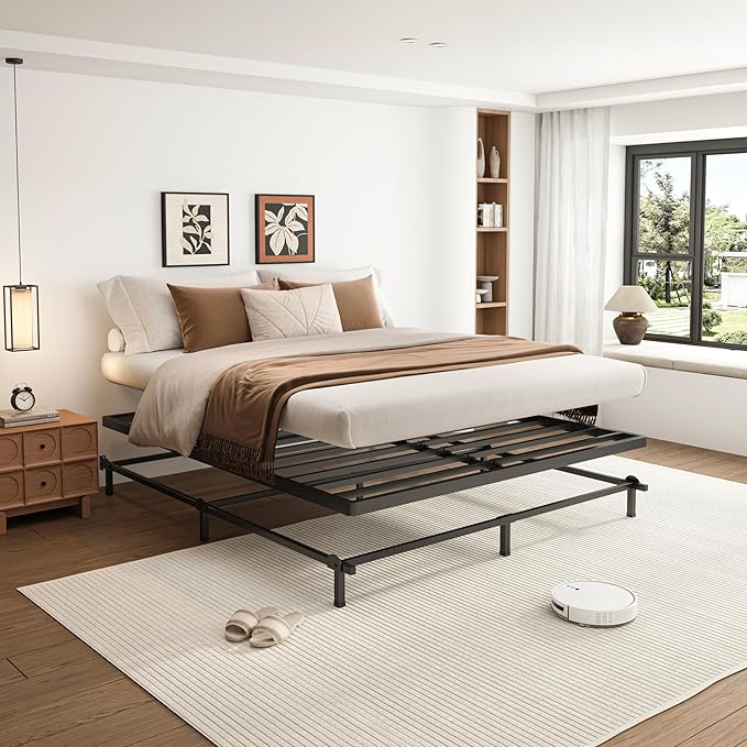 VIPSHOW 2 Inch California King Metal Box Spring with Round Corners - 3000 lbs Capacity, Low Profile Bed Slat Replacement Bunkie Board with Steel Slats, Noise-Free, Easy Assemble, Black