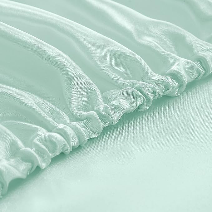 Homiest 4pcs Satin Sheets Set Luxury Silky Satin Bedding Set with Deep Pocket, 1 Fitted Sheet + 1 Flat Sheet + 2 Pillowcases (Full Size, Mint Green)