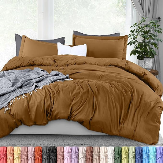 Utopia Bedding Duvet Cover Queen Size - 3 Piece with Zipper Closure - 1 Comforter Cover 90X90 Inches & 2 Pillow Shams 20X26 Inches (Mocha) Comforter Not Included