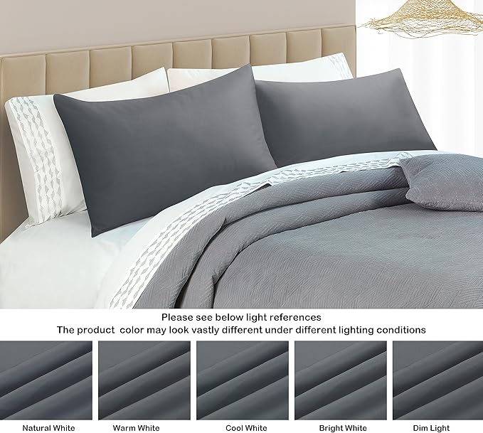 100% Egyptian Cotton Standard Pillow Protectors Set of 2, 400 Thread Count Sateen Weave Cooling Pillowcase, Easy Care Zippered Style Pillow Covers (Dark Grey, Standard)