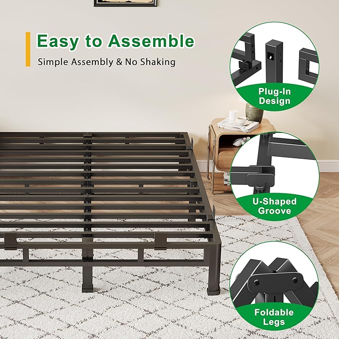ROIL 7 Inch Queen Bed Frame, Metal Bed Frame & Box Spring 2 in 1 Platform with Round Corner Legs, 4000LBS Double Layer Low Profile Metal Platform Mattress Baffles, Noise-Free Easy Assembly
