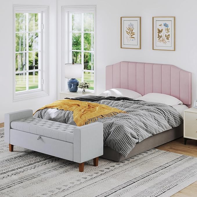 Furpopup King Size Headboard Only, Velvet Upholstered Headboard King/California King Size Wall Mount and Bed Frame Mount, Featuring High-Density Sponge Padding Easy Assembly Comfort Style-Pink
