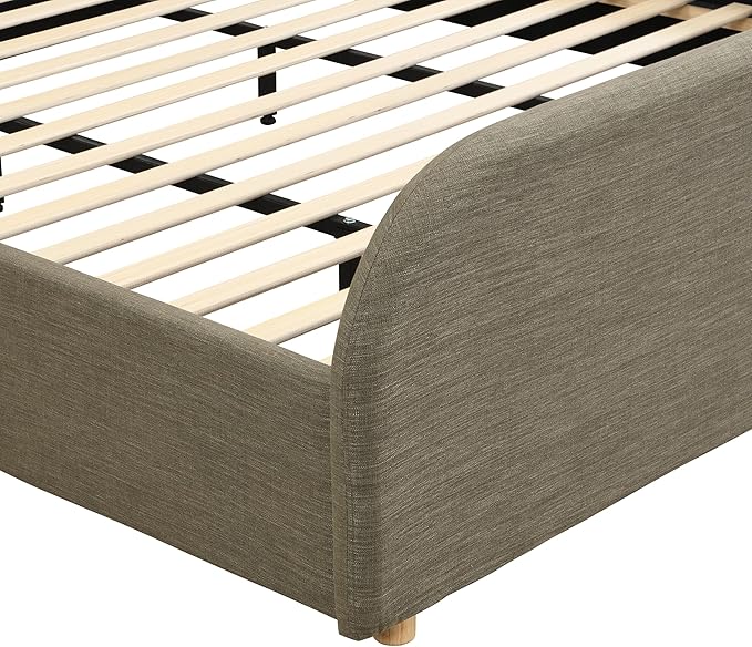 Christopher Knight Home Lanet Linen Upholstered King Size Bed Frame with Headboard, Modern King Bed Frame and Headboard, Wooden Slats Support, Easy Assembly, No Box Spring Needed, Olive Green