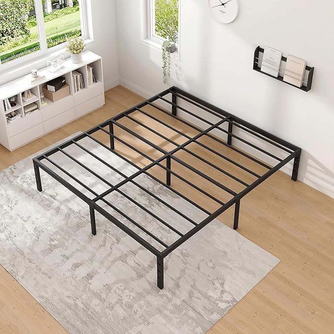NEW JETO Metal Bed Frame,Full Size Bed Frame with Storage Space,Heavy Duty Sturdy Mattress Foundation,Easy Assembly,No Box Spring Needed, Black,14 Inch,Full
