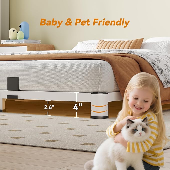 NKZ King Platform Bed Frame 4 Inch, Heavy Duty Metal Low Profile Bed Frame with Round Corner Legs, 3500lbs Weight Capacity Reinforced Frame, No Box Spring Needed，Noise-Free, Easy Assembly