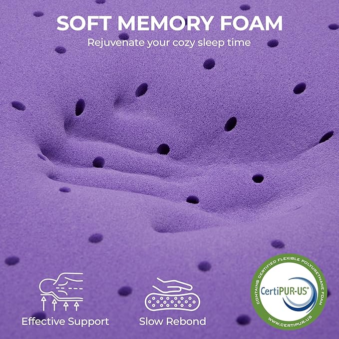 BDEUS 3 Inch Queen Memory Foam Mattress Topper with Collagen-Rich Cover, Soft Mattress Pad for Skin-Hydrating & Back Pain Relief, CertiPUR-US Certified