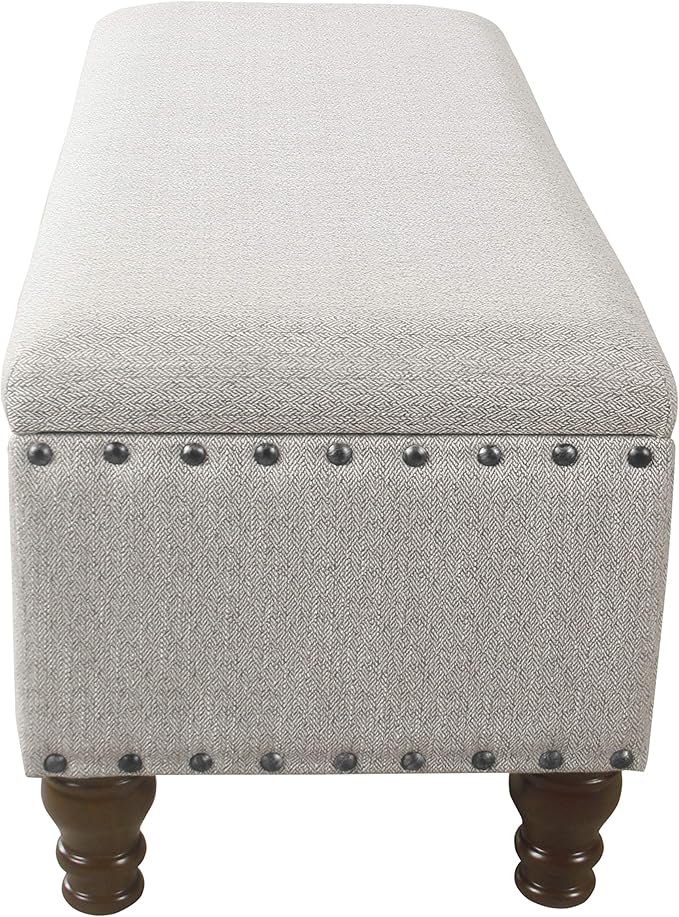 HomePop Large Storage Bench with Nailhead Trim -Gray Woven