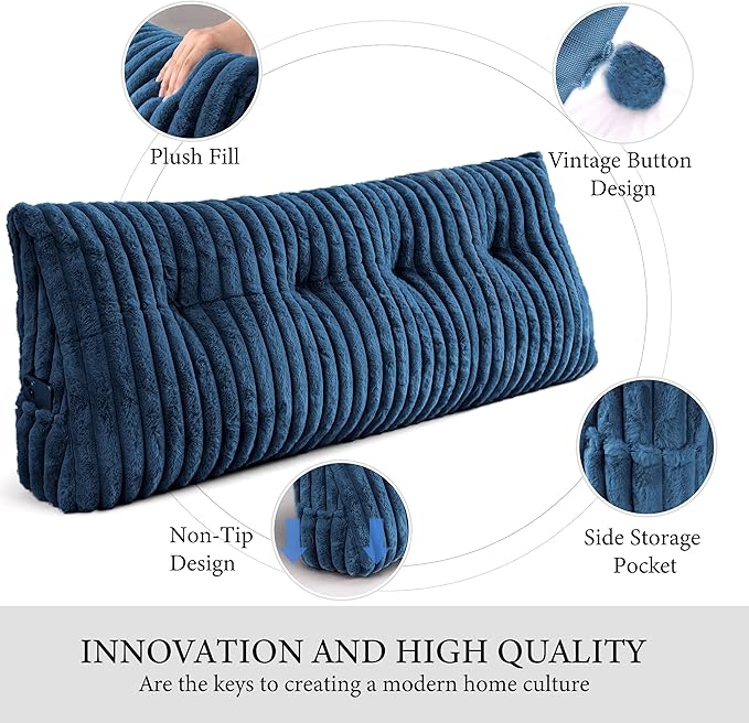Headboard Pillow Full, Triangular Wedge Pillow Headboard Full, Cushion Headboards Reading Pillows, Backrest Pillows for Sitting in Bed or Working with Removable Cover, Blue