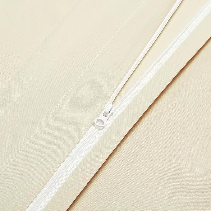 Amazon Basics Lightweight Microfiber 3-Piece Duvet Cover Set with Zipper Closure, Full/Queen, Beige, Solid