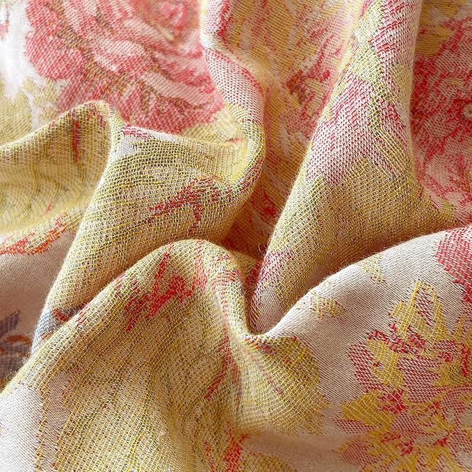 VM VOUGEMARKET Pastoral Double Layer Gauze Cotton Duvet Cover Set – Peach Blush Floral Jacquard,Cozy Reversible Vintage Bedding Set King Size