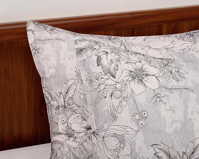 CHUFFED 100% French Linen Pillow Cases Sketch Floral Print, Farmhouse Floral Stone Washed Pillow Shams with Envelope Closure Soft Breathable Vintage Decorative Pillow Covers for Decor,20x30 inches