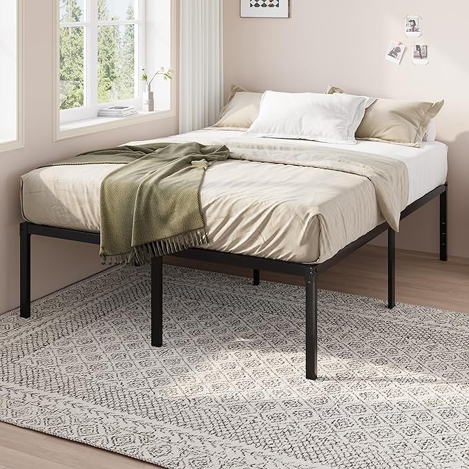 Allewie Full Size Bed Frame, 18 Inch Metal Platform Beds with Storage Space, No Box Spring Needed and Easy Assembly, Black