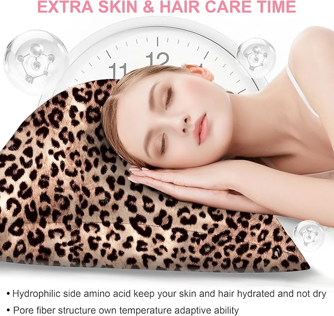 Silk Pillow Cases Standard Size with Hidden Zipper, Mulberry Silk Pillowcase for Hair and Skin, Smooth and Soft Breathable Cooling Silk Satin Pillow Covers for Sleeping, Gifts for Women, Leopard Brown