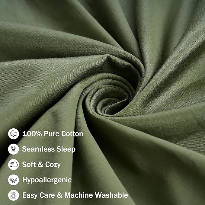 100% Cotton Body Pillow Case Cover with Zipper, Wrinkle-Free, Super Soft Pillowcase, Breathable Long Pillow Protector, 21" x 54", Green